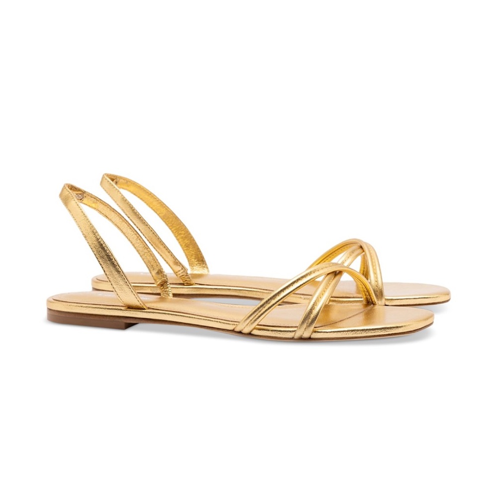 Larroude Annie Criss Cross Gold Flat Sandals